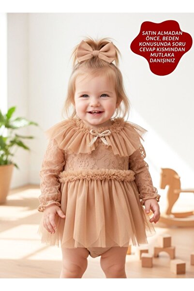 aysskids CORA Romper Tütülü Özel Gün Uzun Kollu Kız Bebek Elbise