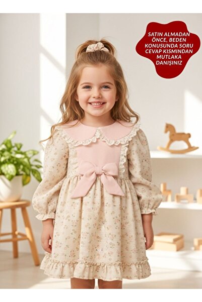 aysskids فستان سانابيل للفتيات بأكمام طويلة وياقة دانتيل مع تنورة مكشكشة، منا...