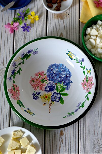 İnci Emaye طبق وعاء مطلي بالمينا مقاس 20 سم، طبق حفرة، طبق سلطة، طبق رقائق