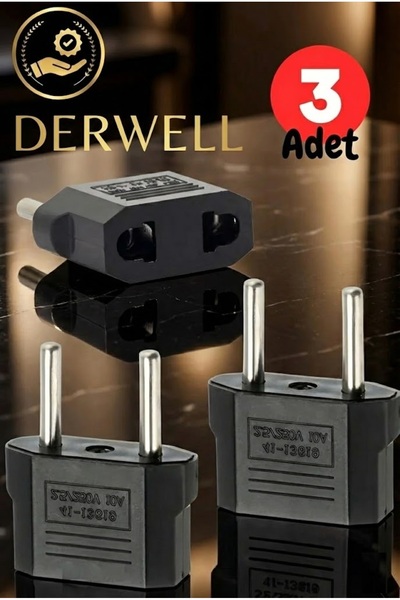 Derwell 3 Adet 2 Pinli Priz Dönüştürücü Amerikan-Türkiye Şarj Çevirici Adaptö...