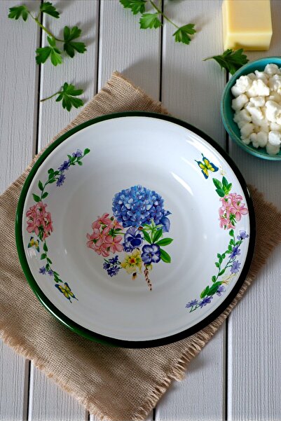 İnci Emaye وعاء مطلي بالمينا مقاس 24 سم، طبق حفرة، طبق سلطة، طبق رقائق