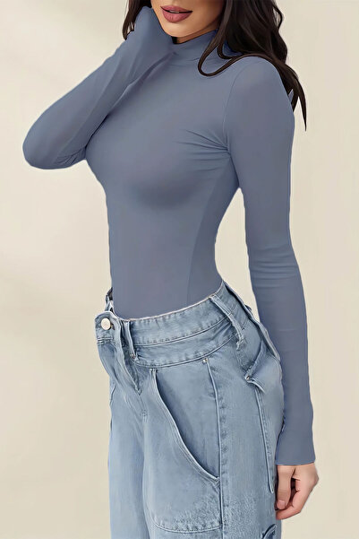 LoremLavida Balıkçıl Yaka %100 Pamuk Uzun Kollu Bady