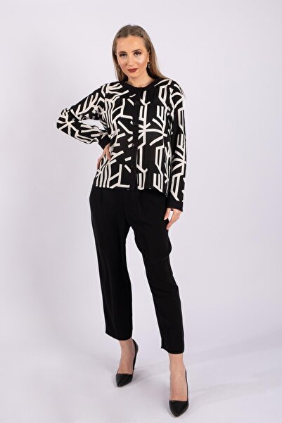 Bold & Young Women's Collarless Black Piped Printed Viscose Shirt