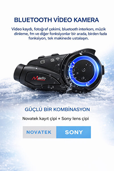 ULTRATEKNO Yeni Sürüm Maxto M3 intercom  360 Derece Dönen Kask Klipsli Kameralı Motosiklet Kask İntercomu