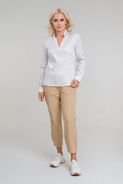 Bold & Young Жіноча туніка з білою бавовняною тканиною, з блискавкою збоку, V...