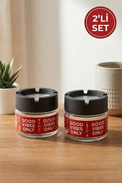 LE PARİS Набір з 2 без запаху скляних попільничок - Good Vibes Only з кришкою...