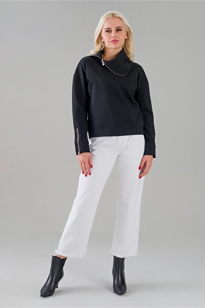 Bold & Young Tunica cu mânecă lungă, cu guler șal, cu fermoar, de culoare neagră