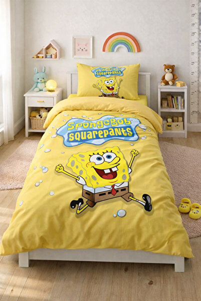 Elay Tekstil Sünger Bob Desenli Tek Kişilik Nevresim Takımı (Çarşafsız)