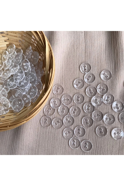 Bukle İplik Şeffaf Düğme 20 Boy - 1.27 Cm 50 Adet ( Nevresim Düğmesi - Cam Dü...