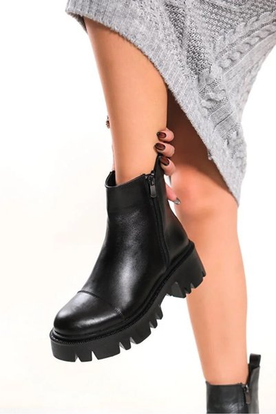 Deripabuc Genuine Leather Black Women's Leather Boots Trc-0937