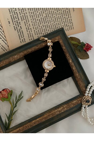 Choppers ساعة نسائية بحزام قابل للتعديل على شكل زهرة من الحجر الأبيض العتيق