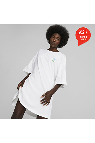 Puma Downtown Graphic Kadın Beyaz Yuvarlak Yaka Elbise