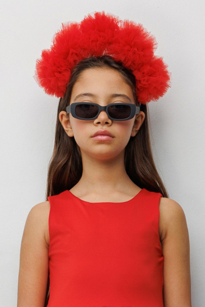 Le Mabelle تاج من التول الأحمر مع بومبون للفتيات