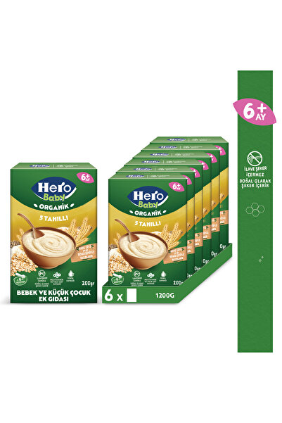 Hero Baby Organik 5 Tahıllı Sütsüz 200g x6