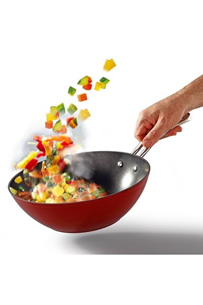 Bonera PRO - PLUS KIRMIZI & TİTANYUM 28 CM WOK TAVA