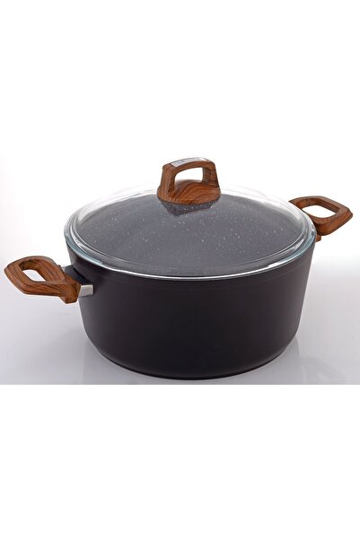 Bonera 22 cm Wooden Patterned Bakelite Handle Vogue Granite Deep Pot