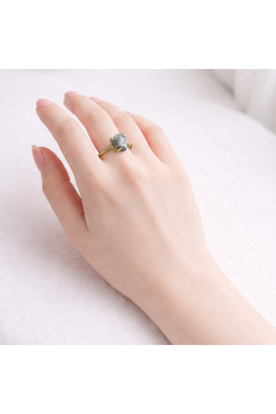 Lithora Jewellery Ham Elmas Taşlı Sarı Altın Kaplama Ayarlanabilir Gümüş Yüzük