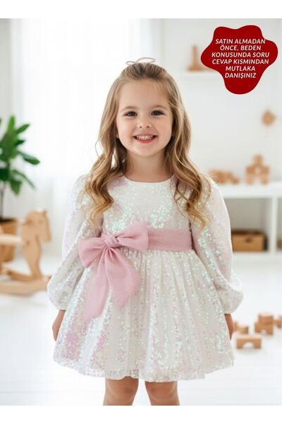 aysskids LOTTUS Pul Payet Bayramlık Özel Gün Doğum Günü Kız Çocuk Parti Elbise