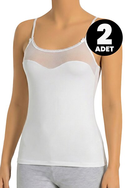 Öts Kadın Atlet 2'li Tüllü İp Askılı (%96 Pamuk - %4 Elastan)