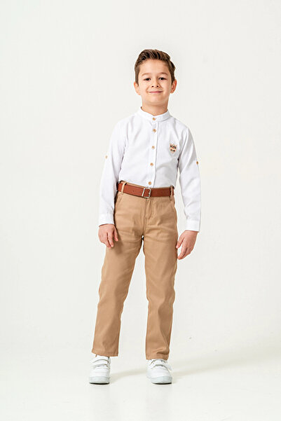 Esterella بدلة مكونة من بنطلون بحزام وقميص بأكمام طويلة وياقة دائرية للصبيان