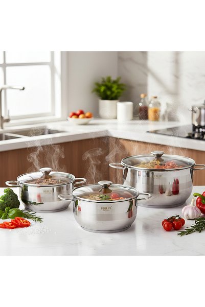 Bonera Stainless Steel 6-Piece Induction-Based Cookware Set (14-16-18cm)