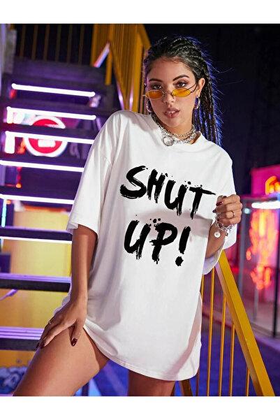 BİGÜMEX Μπλουζάκι Unisex με στάμπα Shut Up, Oversize