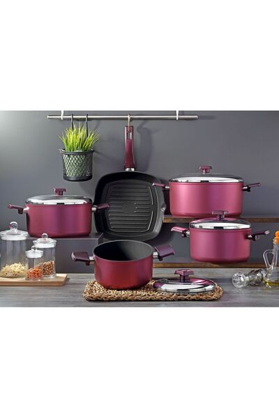 Bonera Atlas 9 Parça Eflatun Titanyum Tencere & Tava Seti