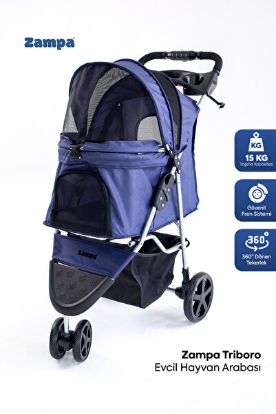 Zampa TriBoro Kedi ve Köpek Arabası Lacivert 45x80x90 Cm