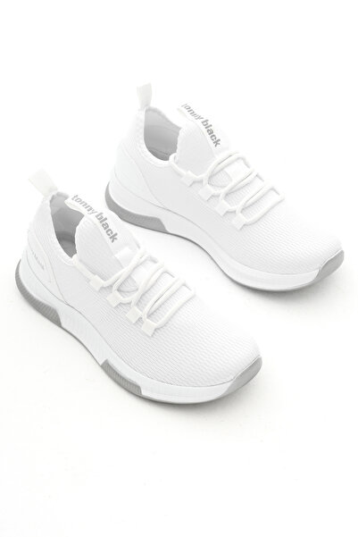 Tonny Black Unisex Beyaz Nefes Alabilen Kumaş Poli Taban Bağcıklı Spor Ayakkabı