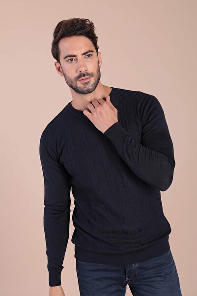 Ferraro Pulover din lână superfină cu guler rotund - Bleumarin