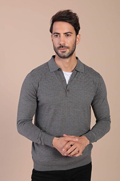 Ferraro Светло-сірий светр з вовни Superfine з коміром-поло