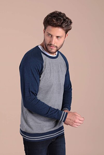 Ferraro okrugla kragna Pamuk Svila Džemper - Mornarsko plava