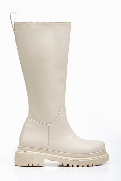 Tonny Black Γυναικείες μπότες χωρίς φερμουάρ σε μπεζ δέρμα