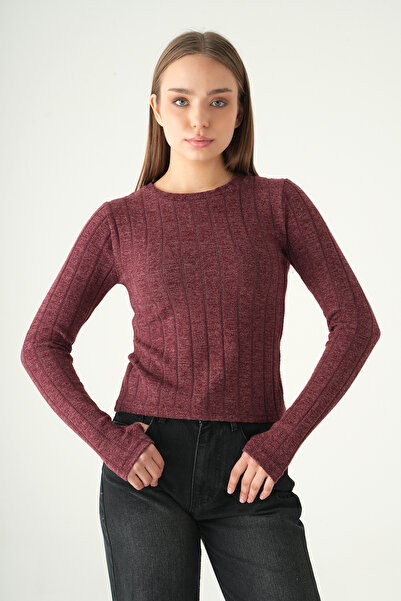 Rays Bluză Roșu Claret guler rotund 8268A