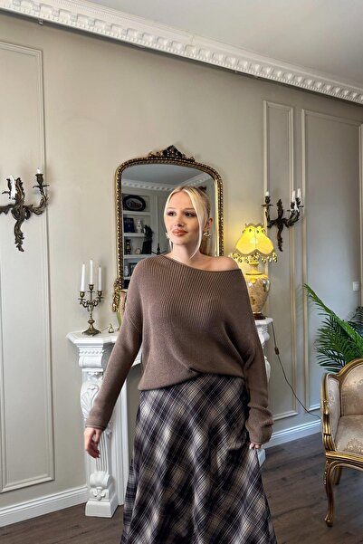 lizge giyim Kayik Yaka Basic Knitwear Sweater