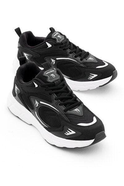 Tonny Black Unisex Siyah Beyaz Rahat Kalıp Yüksek Faylon Taban Bağcıklı Spor ...
