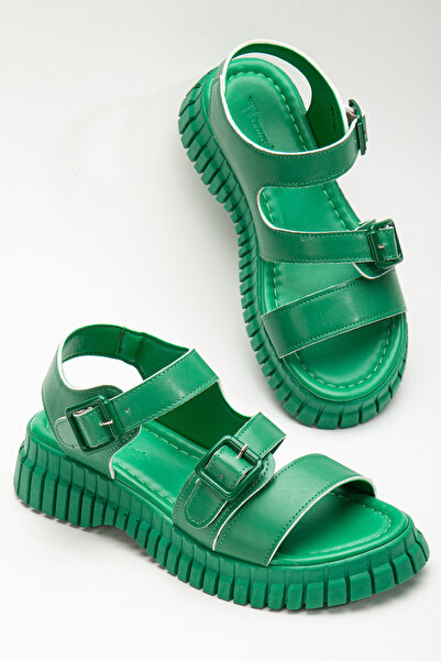 Tonny Black Ženske zelene sandale sa dvostrukom kopčom, jednim remenom i viso...