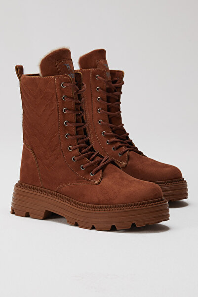 Tonny Black حذاء نسائي برباط مريح منقوش من جلد الغزال باللون البني