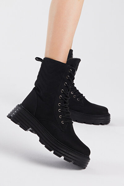 Tonny Black Bequeme Schnürstiefel für Damen mit schwarzem Wildledermuster