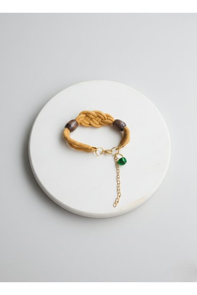 balkonda Cat Collar with Adjustable Macrame Rope and Sound Bell, Mustard Yellow