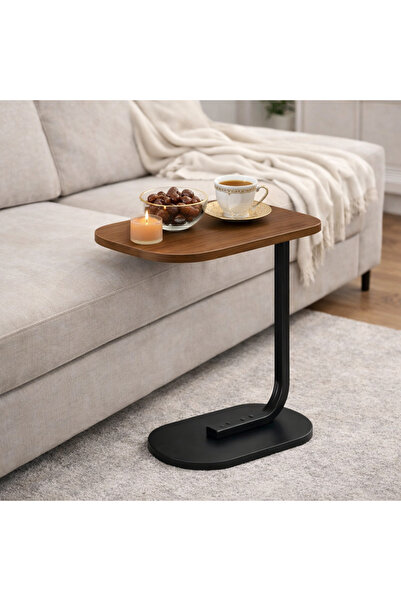 terndat Brown top serving table with black base