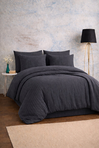 moon secret tekstil Premium antracit boja Pamuk saten Bračni Set posteljine