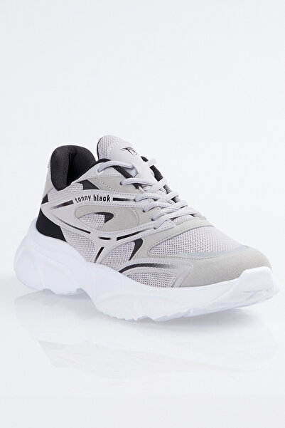 Tonny Black Unisex šedé sportovní boty se silnou nylonovou podrážkou a vzorov...