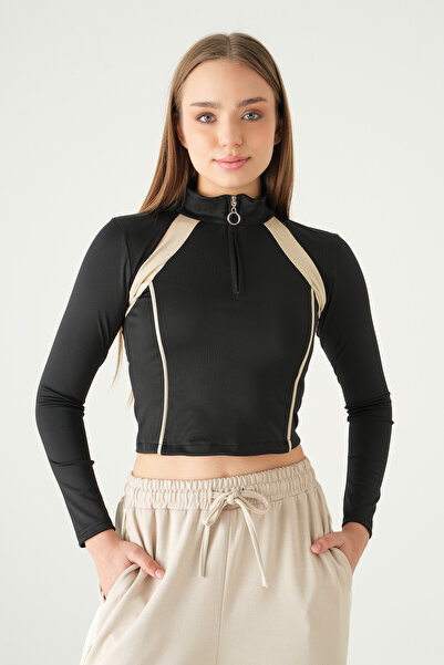 Rays 8326A Striped Zippered Blouse Black