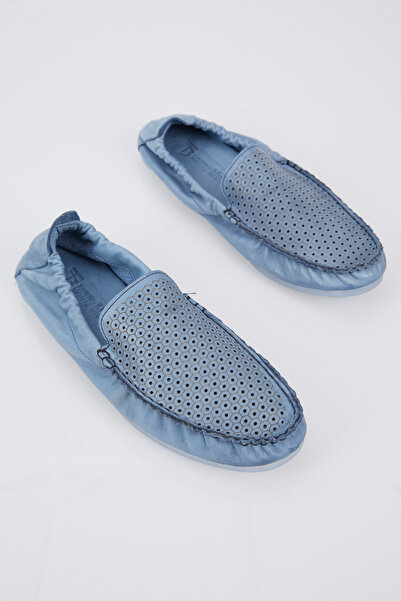 Tonny Black حذاء لوفر من الجلد الطبيعي باللون الأزرق للرجال مع ظهر مطاطي