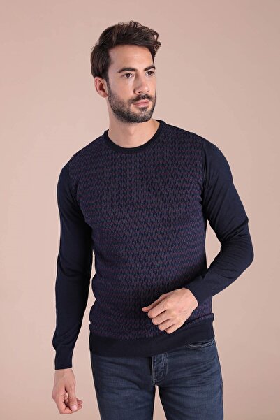 Ferraro okrugla kragna Superfine Vuna Džemper - Mornarsko plava