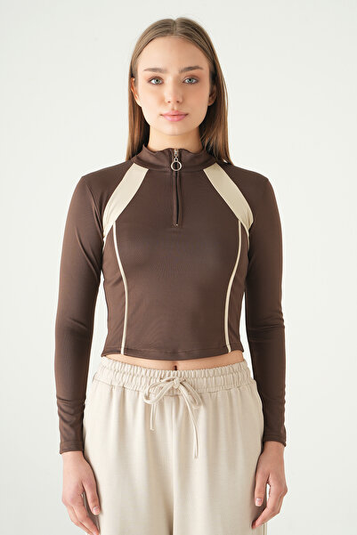 Rays 8326A Striped Zippered Blouse Brown