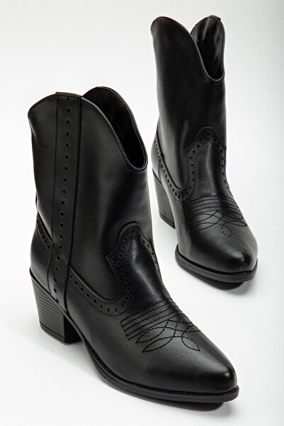 Tonny Black Γυναικείες μαύρες δερμάτινες μπότες Thermo Sole με μυτερές μύτες ...