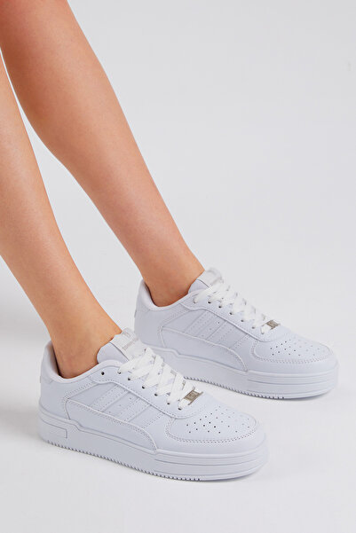 Tonny Black Unisex Beyaz Beyaz Yanı Çizgili Bağcıklı Rahat Kalıp Sneaker