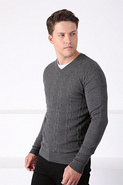 Ferraro Ανδρικό βαμβακερό πουλόβερ σε ανθρακί χρώμα με λαιμόκοψη V